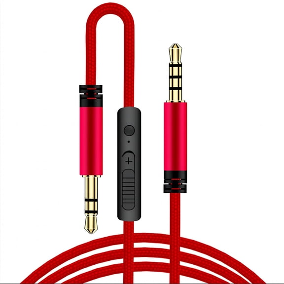 GJX 3.5mm Audio Cable with Volume Control and Mic, Gold Plated AUX Cord, Braided Speaker Line for Headphones