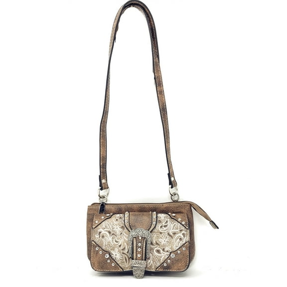Western Rhinestone Embroidery Wallet Crossbody Clutch Bag Purse in Multi-Way
