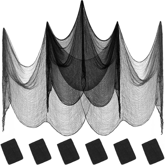 6 Pack Halloween Black Gauze Wall Decor,Outdoor Halloween Fake Spider Web Decorations Webbing,Cobwebs Mesh Spooky Fabric,30X72 in Black Cheesecloth for Haunted House Indoor Creepy Cloth Backdrop