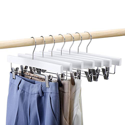 Jeans and Slacks HOUSE DAY 25pcs Wooden Trouser Hangers 14 Wood Skirt Hangers with Clips Space Saving Clothes Hangers for Trousers Skirts 