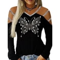 thumbnail image 1 of LilyLLL Womens Glitter Sequins Strappy Cold Shoulder T Shirt Blouse Tops, 1 of 2