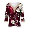 thumbnail image 4 of CYMMPU Tunic Tops 3/4 Sleeve Spring Tops Lace V Neck Summer Fashion Shirts Flower Pattern Blouses for Women Dressy Casual Loose Fit Business Elegant Work Topss Wine XL, 4 of 5