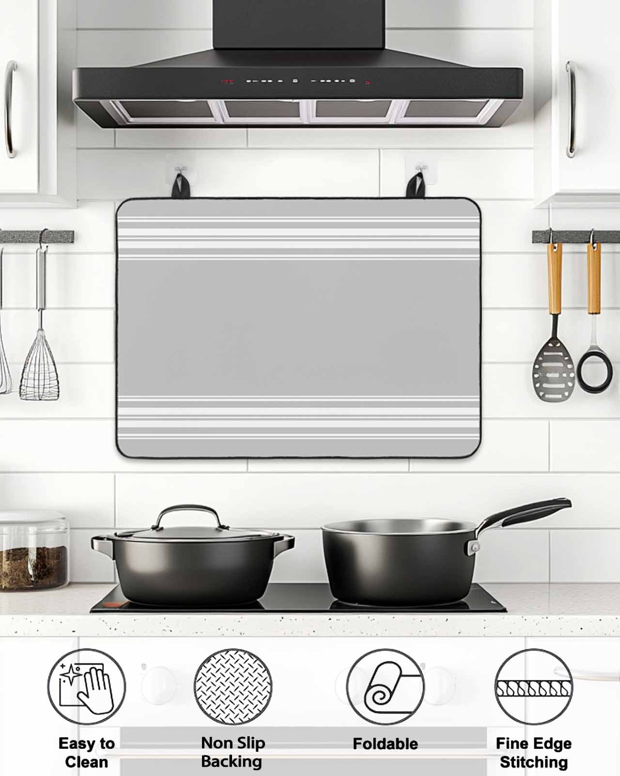 Stove Top Covers for Electric Stove, Grey Striped Glass Stovetop Cover Protector, Luxurious White Stripes Modern Abstract Art Induction Cooktop Protector Oven Mat for Kitchen Countertop 36"x21"