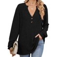 thumbnail image 1 of Camisa Henley de Larga para Mujer, Cuello en V, Suéteres Casuales Elegantes, Ropa de Moda para Otoño. Negro S, 1 of 10