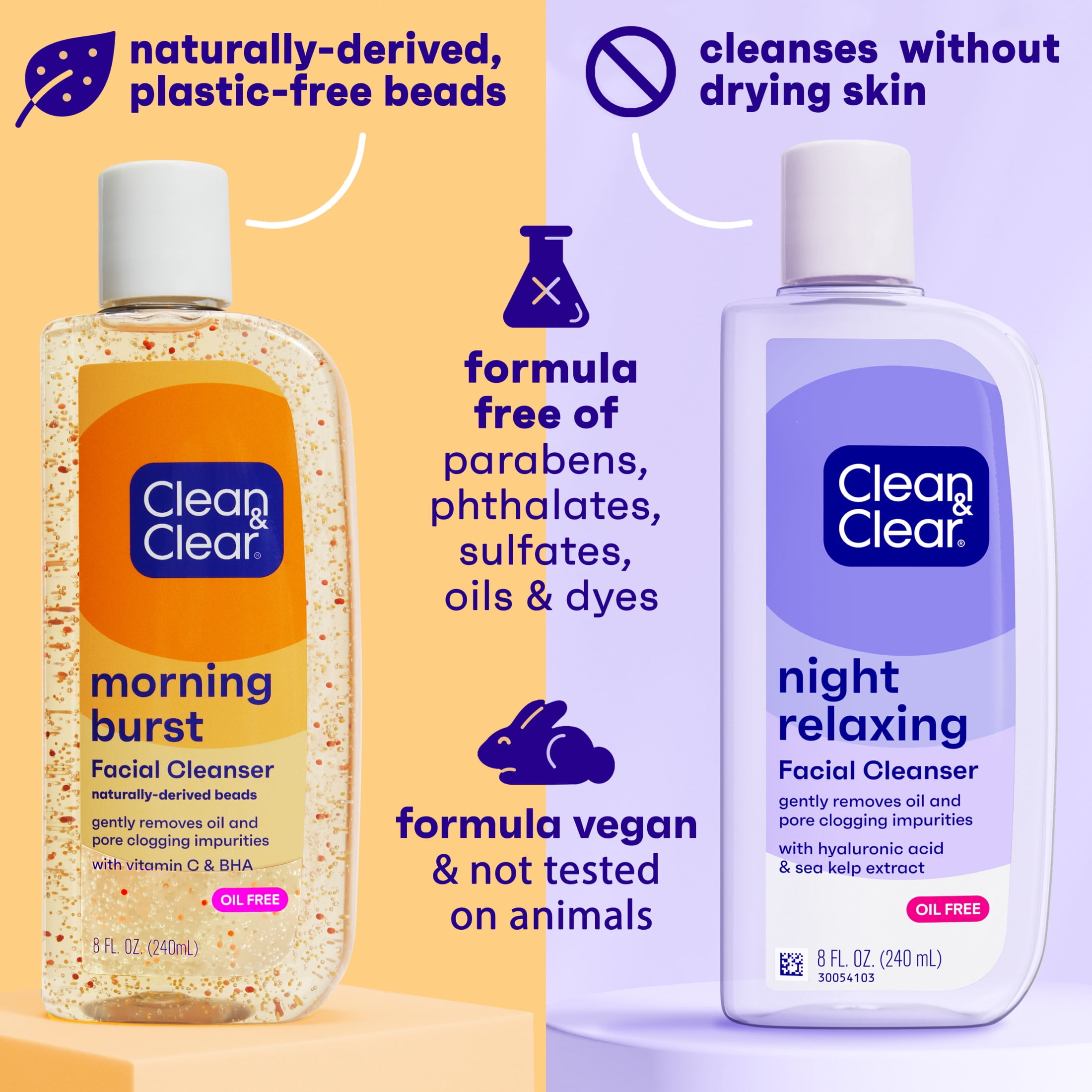 Clean & Clear Deep Facial Day & Night Acne Face Wash, Oil