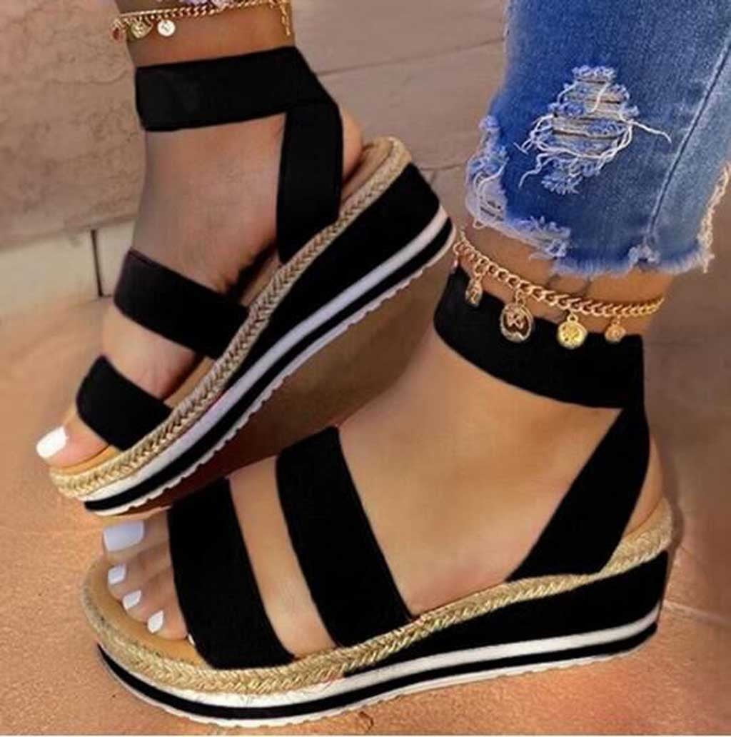 Womens Girl Open Toe Ankle Strap Flat Sandals Platform Shoes Wedges Plus Size 40 