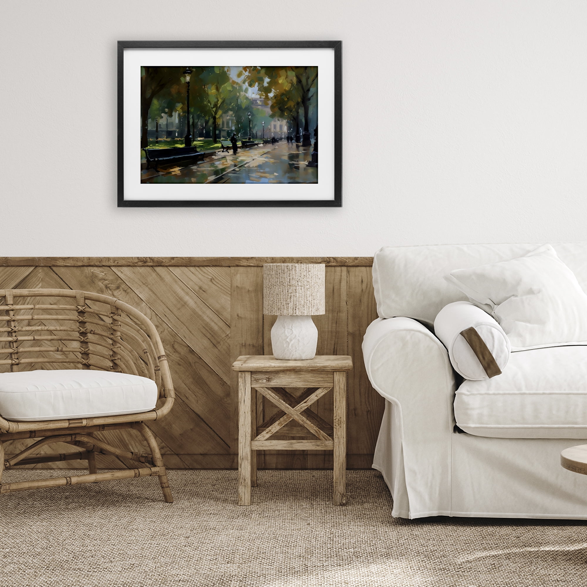 Stupell Industries Park Promenade on Rainy Day Black Framed Print Under Glass, design by Creative Studio