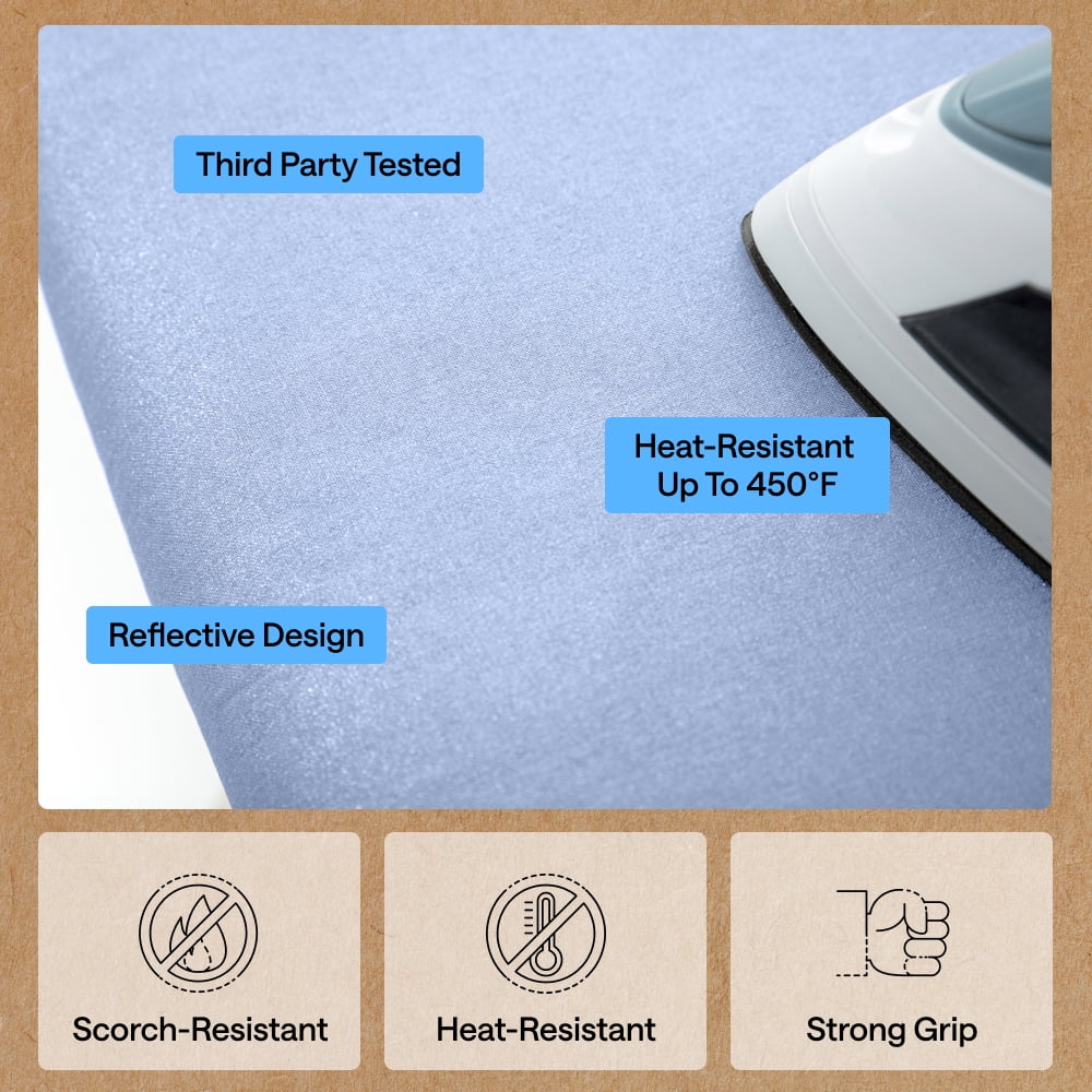 GORILLA GRIP Scorch Resistant Ironing Board Cover, Silicone Coating, Hook and Loop Fastener Strap, Blue