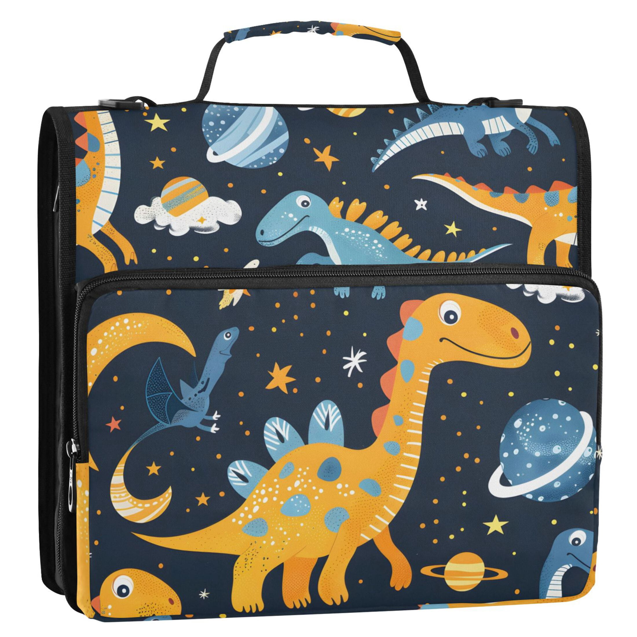 ALAZA Zipper Binder Cute Dinosaurs in Space 3 Ring Trapper Keeper File Folder Organizer Bag