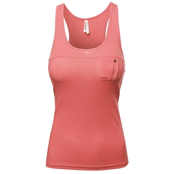 FashionOutfit Women's Casual Racer Back Front Pocket Tops