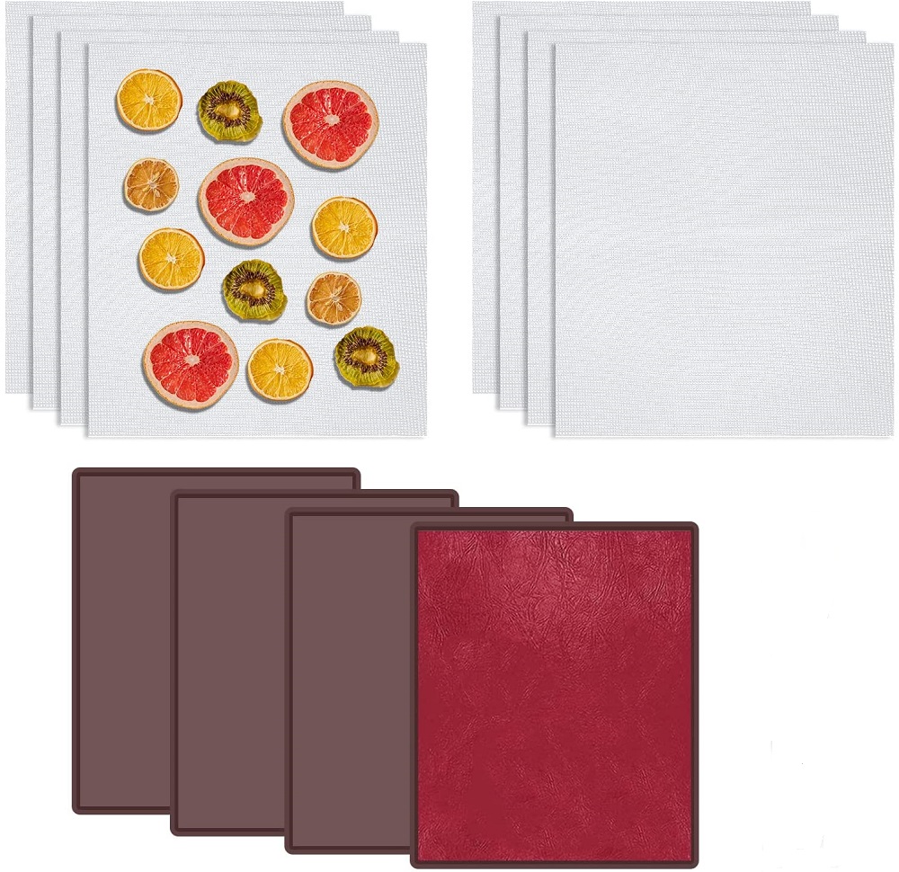 LONGRV 4 Pcs Silicone Dehydrator Mats with Edge and 8 Pcs Silicone Mesh