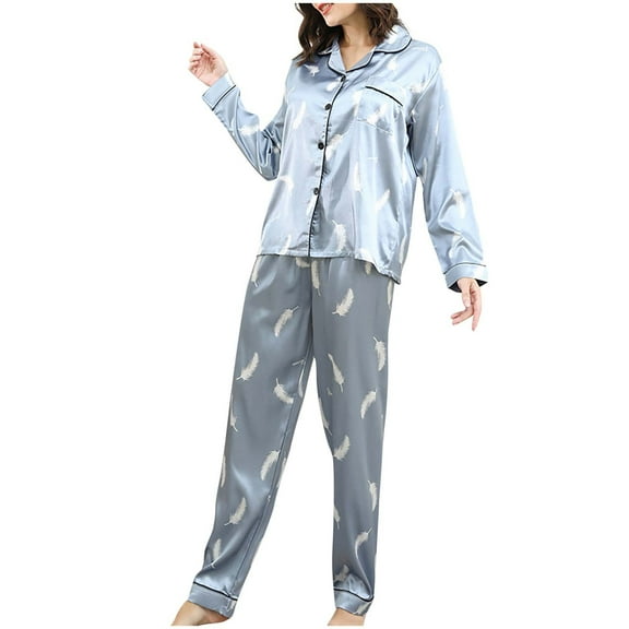yievot Pajamas for Women Set, Women's Button down Satin Silk Sleepwear Sets Long Sleeve V Neck Loungewear Nightwear