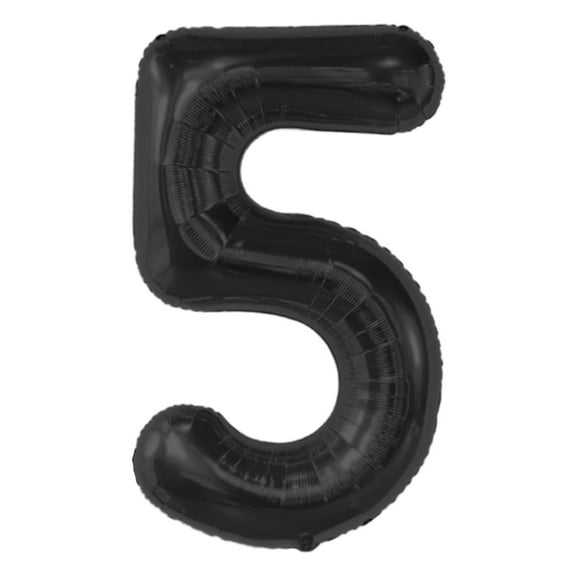 PMU Number Five "5" Shape 40in Black Mylar Balloon Pkg/1