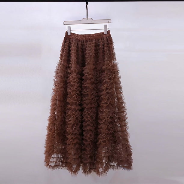 TaTaai Women Casual Solid Tulle Elastic Waist Layered Cake Skirt Knee Length Street Style Party Wear Lightweight Breathable Non-See-Through Stylish Skirt Gift