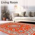 thumbnail image 2 of ODIKA 3'x5' Machine Washable Non-Slip Area Rug, Mystic Lotus Medallion Interlocking Floral Mosaic Design High Traffic Rug, Orange, 713867, 2 of 7