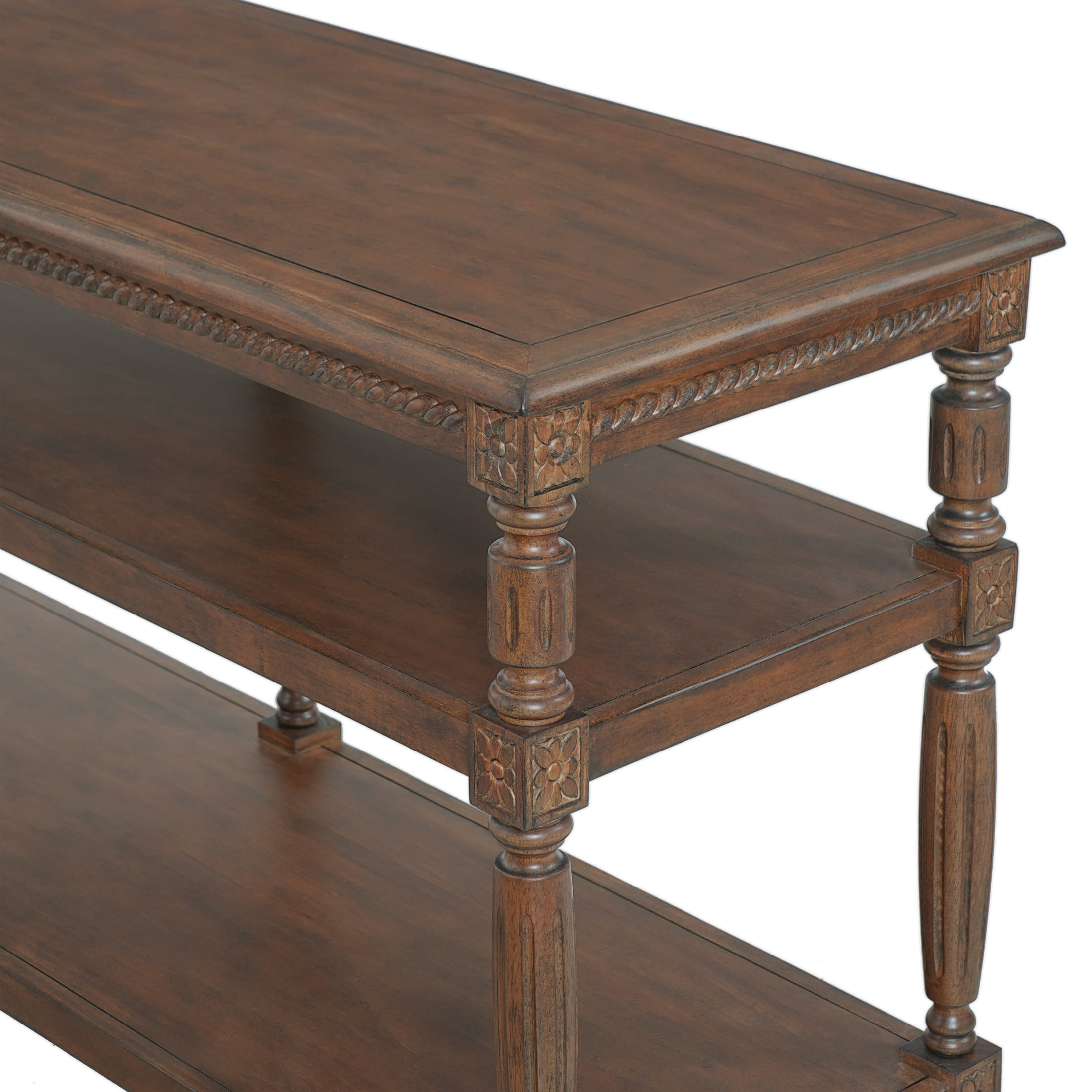 Christopher Knight Home Vintage 3-Tier Wood Console Table, 59" Farmhouse Open Storage Sofa Table, Walnut