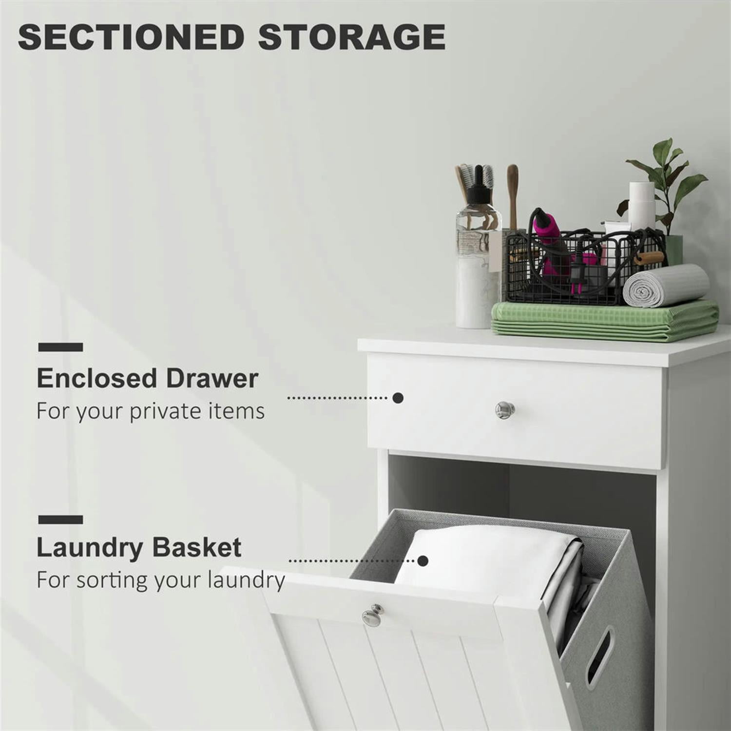 Demi Bonn 35" Bathroom Storage Cabinet with Tilt-Out Trash, Laundry Cabinet with Tilt Out Laundry Basket and Drawer for Kitchen, Living Room, White