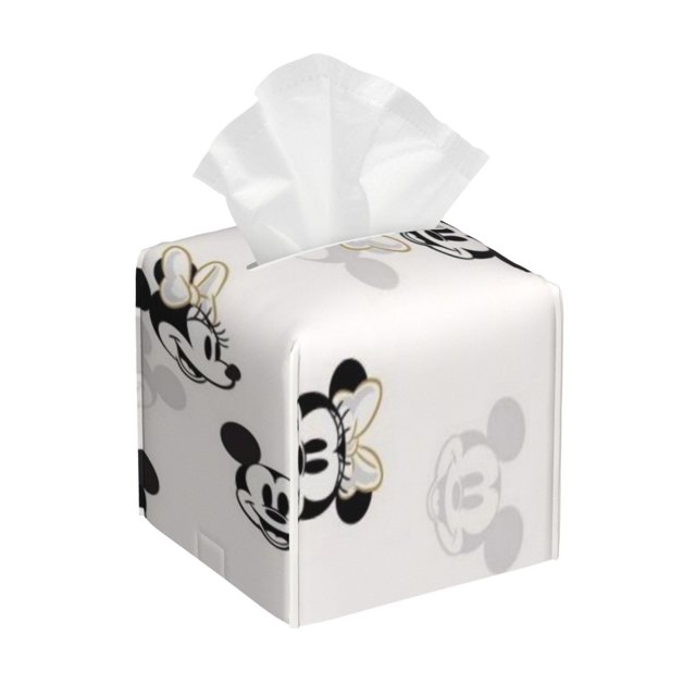 Funda cuadrada de piel de Mickey Mouse para pañuelos de papel, soporte para pañuelos de papel con cinturón inferior, funda estética para pañuelos faciales, moderna y decorativa para baño, decoración