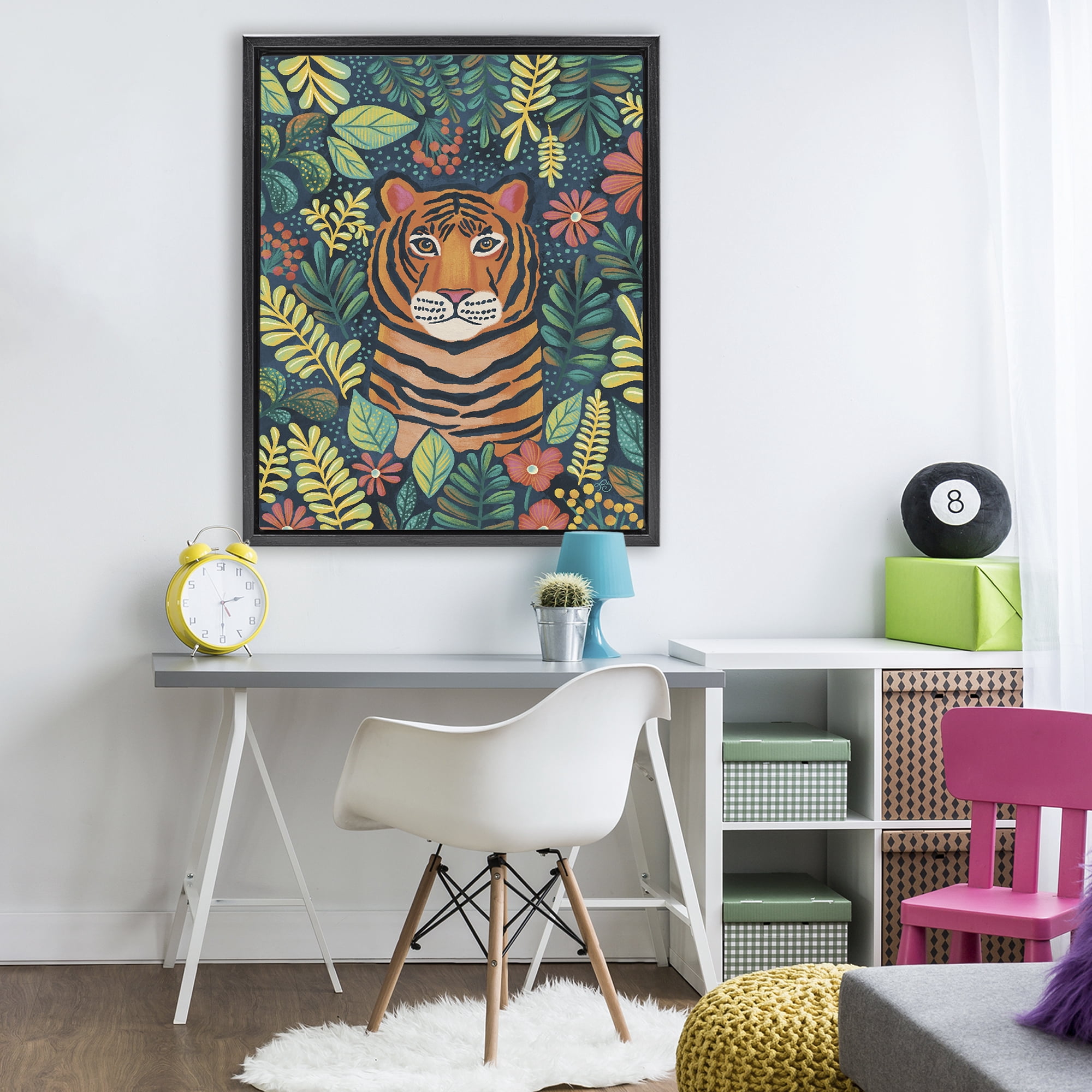 Stupell Industries Exotic Leaf Pattern Tiger Black Framed Floater Canvas Wall Art, design by Lisa R Dumm