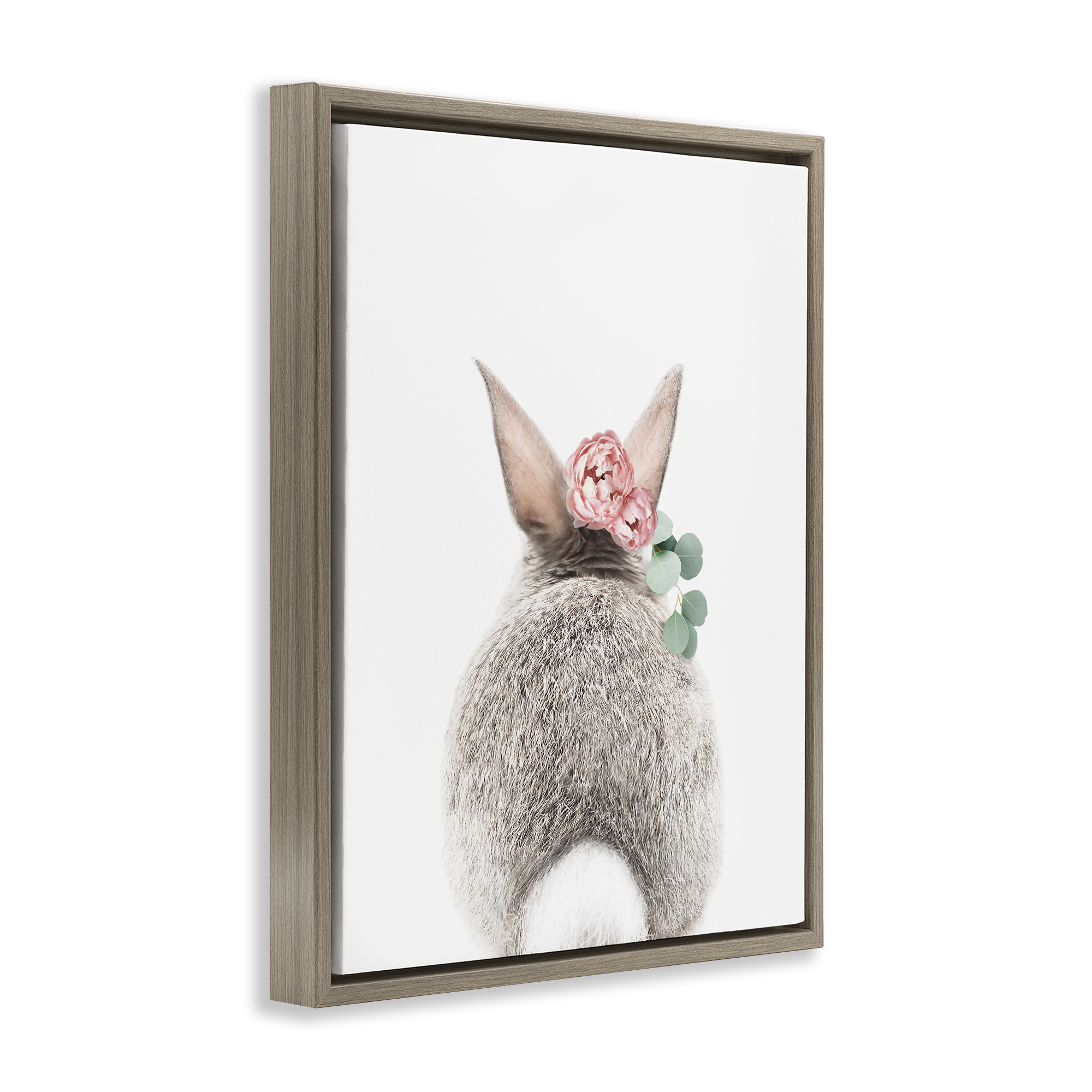 Stupell Industries Floral Bunny Tail Side Animals Painting Brown Floater Framed Canvas Art Print Wall Art, 25 x 31