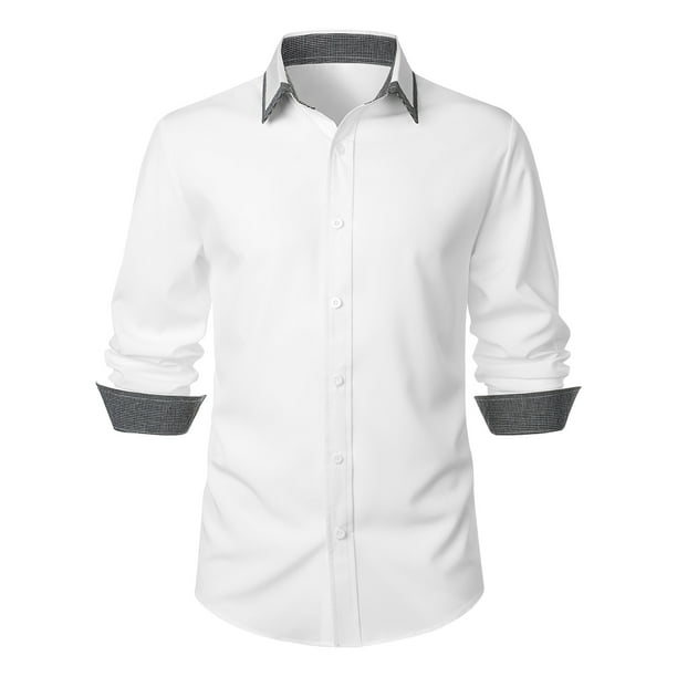Blusa y camisa de manga larga con cuello vuelto para hombre, informal, con estampado de patchwork, cuello vuelto, botones, blusa de manga larga para hombre