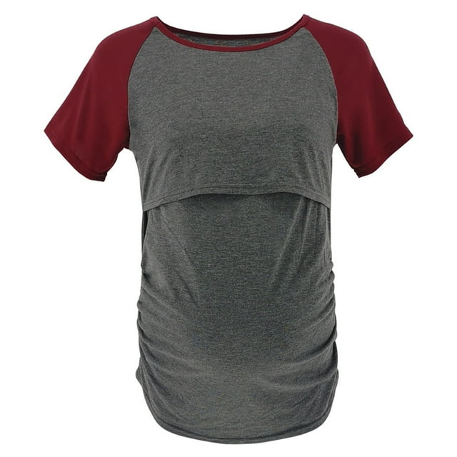 Bwiyojiz Tailles P-TTG Combinaisons de Maternité en Coton pour Femmes Enceintes Mode T-Shirt à Manches Courtes d'Été Uni Col Rond Décontracté Bouton Chemisiers Réguliers Grande Taille Vêtements, Cadeaux d'Anniversaire