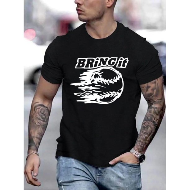 Men's Casual Fashion Round Neck Short Sleeve T-shirt Creative Cartoon, Casual Sporty Tee, Comfy Tee
