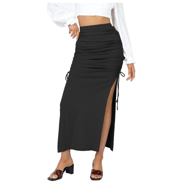 Gibobby faldas para mujer elegante Maxi Sólido Hip Hip falda de cintura alta mujer falda Sexy Fashion falda(Negro, L)