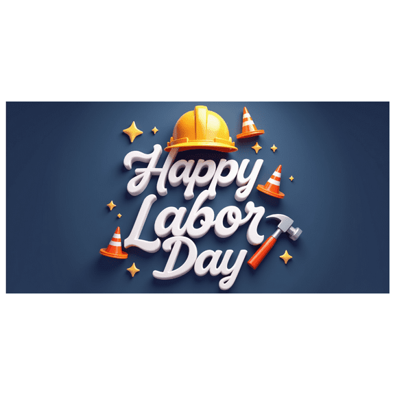 Decorative Cone Happy Labor Day Construction Helmet Hammer Banner for Indoor Decoration Workplace Celebration Event Decoration
