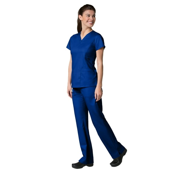 Maevn Eon Women's V-Neck Pocket Top & Full Elastic Zipper Pocket Cargo Pant Scrub Set