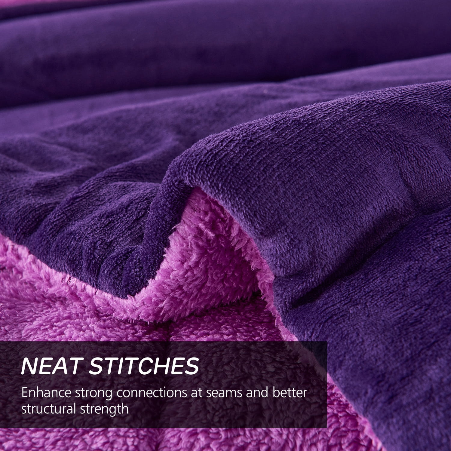 JML Sherpa Fleece Bed Blankets, Purple Thick Warm Borrego King Blanket for Bed, 79"x91"
