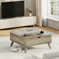 thumbnail image 3 of Flycity Large Square Lift-Top Coffee Table with Storage, 3 in 1 Multi-Function Convertible Ottoman Bench, Farmhouse Upholstered Coffee table with Wooden Legs for Living Room & Bedroom (Grey), 3 of 10