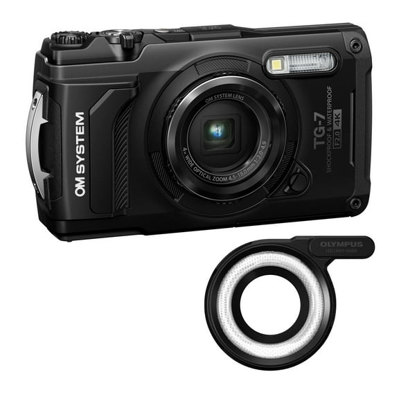 Olympus Tough TG-7 12MP Digital Camera with F2.0 Lens and TruePic VIII Image Processor (Black) Bundle with Olympus LG-1 LED Light Guide (2 Items)