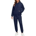 thumbnail image 2 of longantii Womens 2 Piece Outfits Lounge Jogger Pants Hoodie Sweatsuit Sets Oversized Sweatshirt Baggy Fall Comfy Sweatpants 2025 Fall Travel Outfits Matching Set with Pockets Navy L, 2 of 7