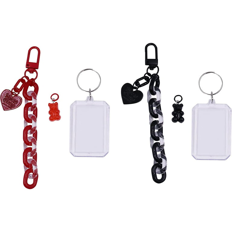 OIIKI 100pcs Plastic Keychain Clips, Clear Acrylic Keychain Connector Snap Tabs, Card Holder for Keys Rings Office Credit Card Crafts Jewelry Making