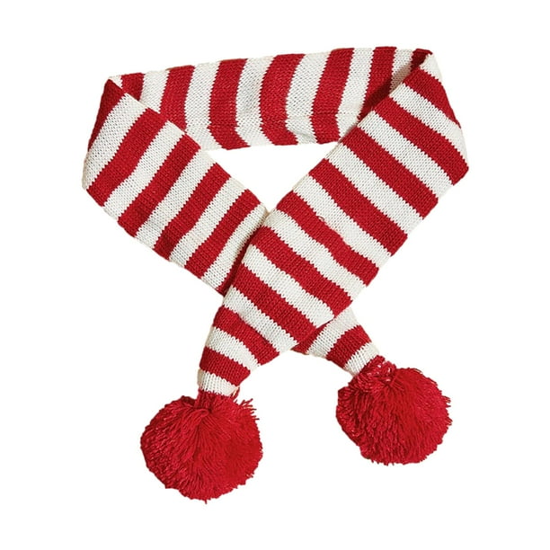 Bufanda de punto navideña para perro, bufanda navideña para perro, mini animal para disfrazarse de fiesta S Blanco Raya Roja
