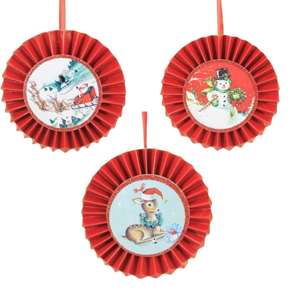 Holiday Ornament Holiday Disk Ornaments Set/3 Santa Snowman Reindeer Mx183462
