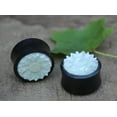 thumbnail image 2 of Pair of Organic Wood Plugs Ear Gauges Mother of Pearl Lotus Flower - Size=00g, 2 of 2
