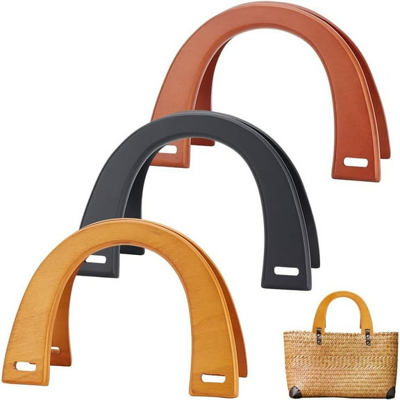 6PCS Wooden Purse Handle 3 Color U-Shaped Handles Replacement Bag Handles Wood Decorate Handbag Accessory for Handmade Beach Bag Handbags Straw Bag Purse Crocheted Handbags DIY
