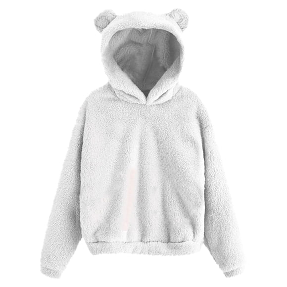 Fgnfyis Womens Hoodies Cute Bear Ears Hooded Sweatshirt Coat Warm Pullover Tops Casual Loose Fall Outwear 2025 White L
