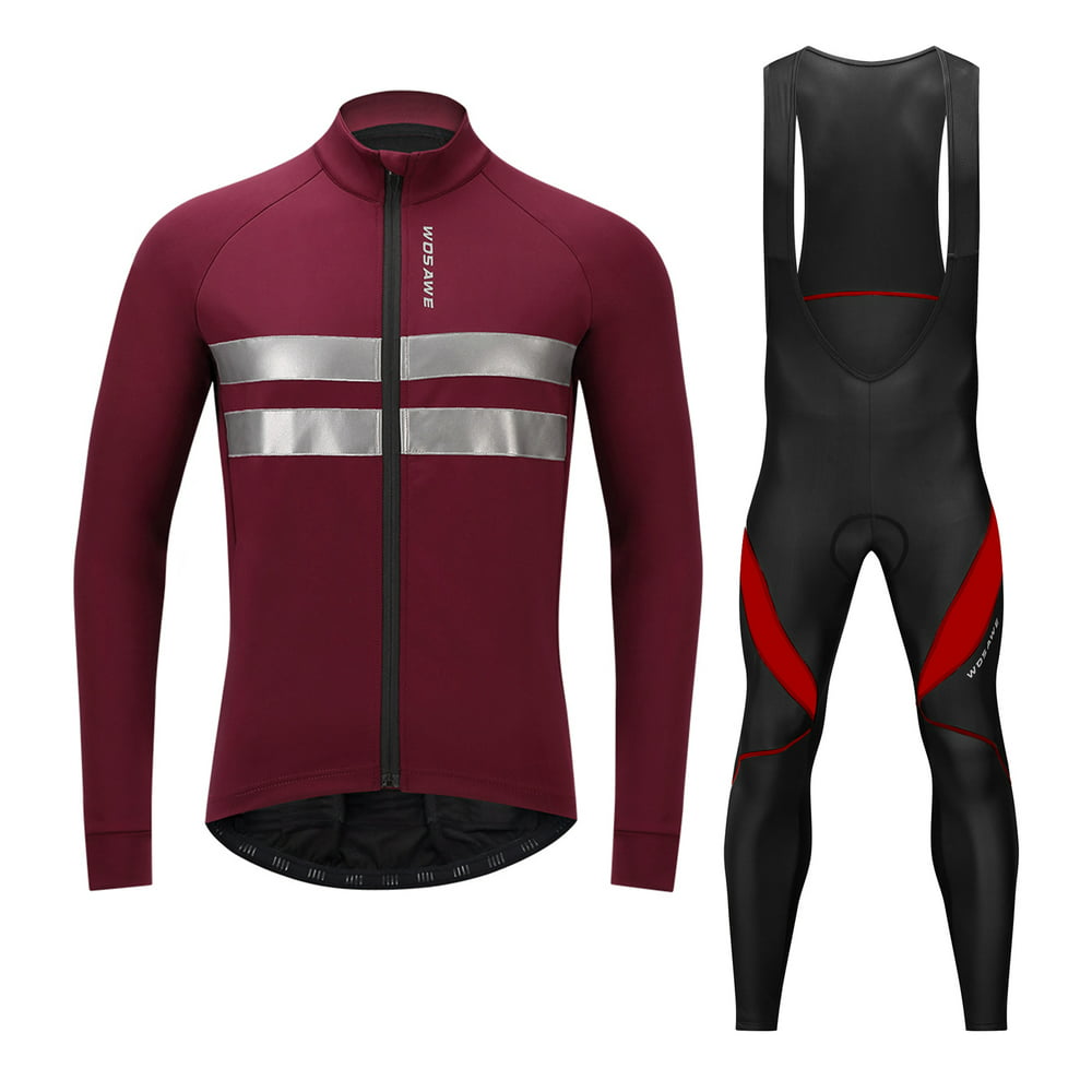 Men Cycling Jersey Set Bike Clothing Long Sleeve Thermal Fleece Winter ...
