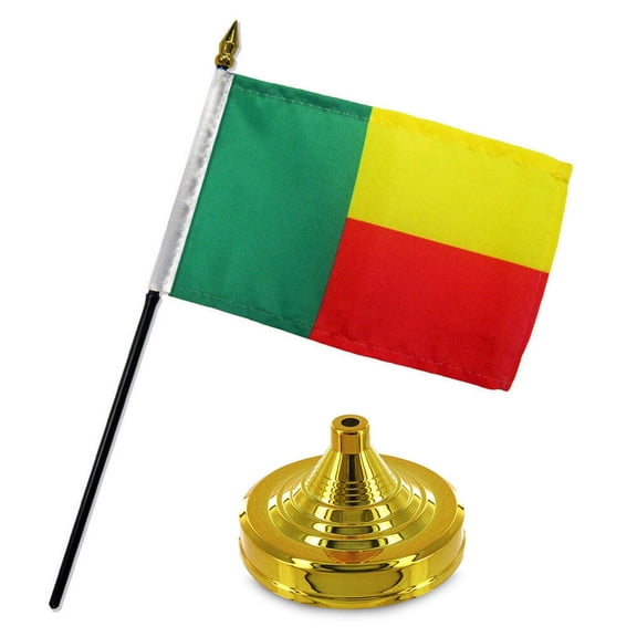 Benin 4"x6" Flag Desk Set Table Stick Gold Base