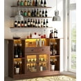 thumbnail image 3 of Loomie Bar Table Cabinet with LED & Drawer, Mini Liquor Bar with 8-Tier Storage & Stemware Holder, Wine Alcohol Bar Stand with Glass Door & Adjustable Wine Rack, Crescent Shaped Counter for Home Pub, 3 of 6