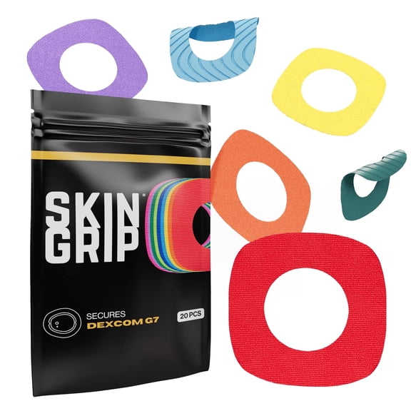 Skin Grip Dexcom G7 & Stelo Patches with Sensor Cut-Out Hole - 20 Pack, Waterproof CGM Glucose Monitor Adhesive Covers, Durable Long-Lasting Patches - Rainbow