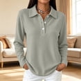 thumbnail image 2 of Golf Polo Shirts for Women Long Sleeve Trendy Button Down Waffle Textured Top Dressy Fashion Solid Color Fall Tops,M,Gray, 2 of 8