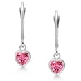 thumbnail image 2 of Gem Stone King 925 Sterling Silver Pink Zirconia Drop Dangle Leverback Earrings for Women (1.48 Cttw, Gemstone, Heart Shape 6MM), 2 of 4