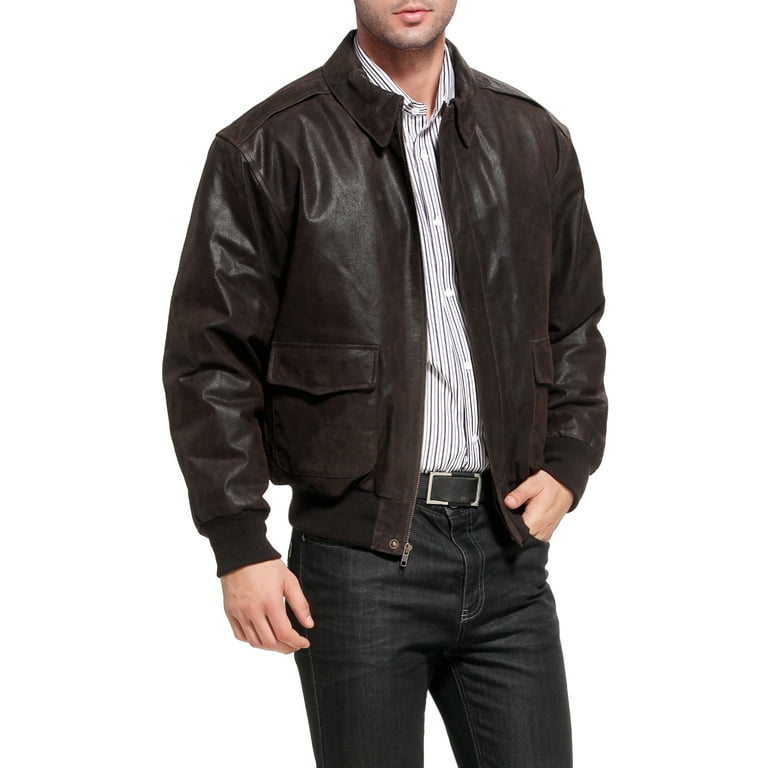 Landing Leathers Men Monogram Collection Air Force A-2 Leather Flight  Bomber Jacket Dark Brown Medium at  Men's Clothing store