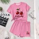 thumbnail image 5 of Conjuntos de blusas y camisas de cuello redondo y manga corta para niños, conjunto de dos piezas de top y pantalones cortos de manga corta con cuello redondo y manga corta para niños, top de poliéster, 5 of 6