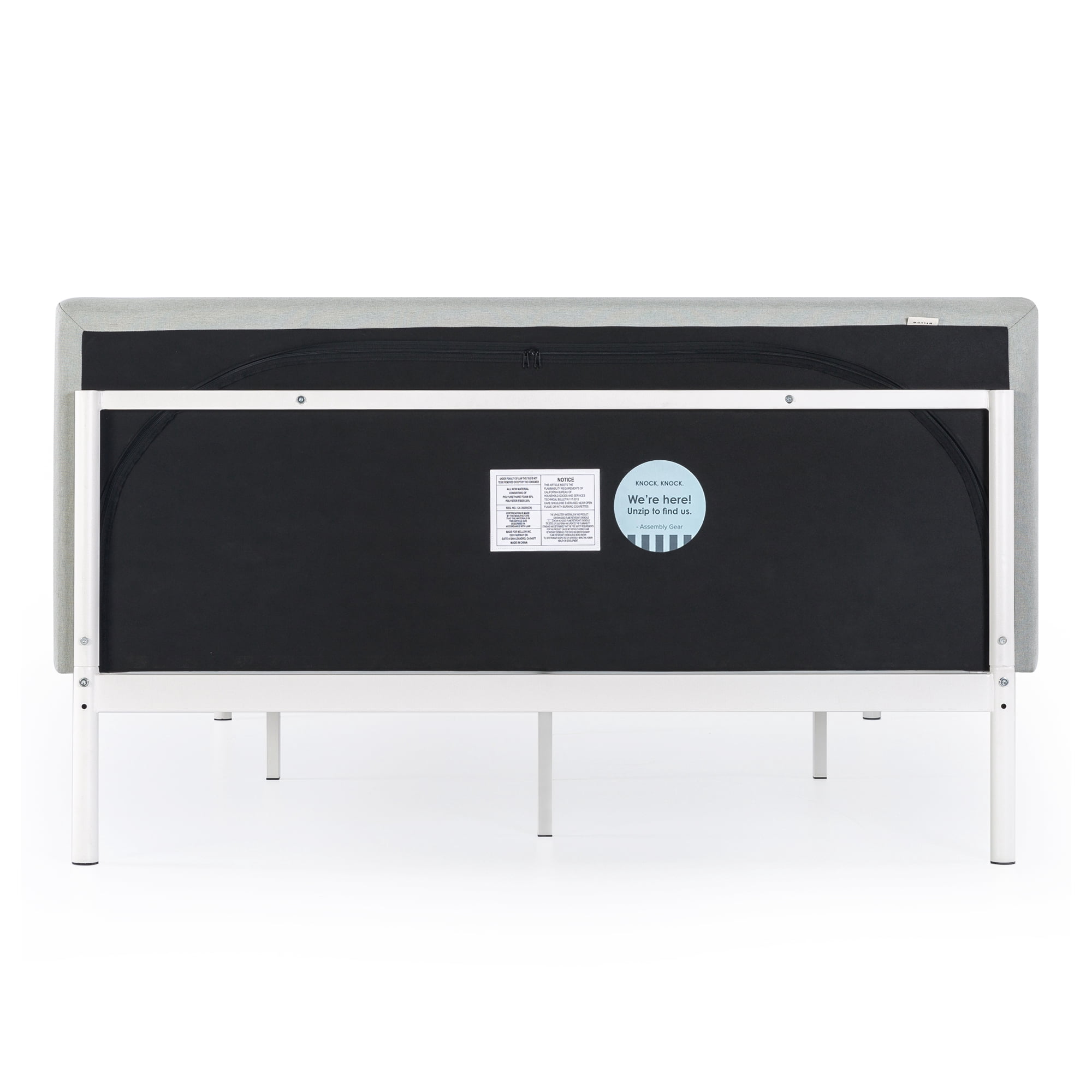 Mellow BREE Metal Platform Bed with Curved Upholstered Headboard, Steel Slats, Easy Assembly, Sky Grey, Queen