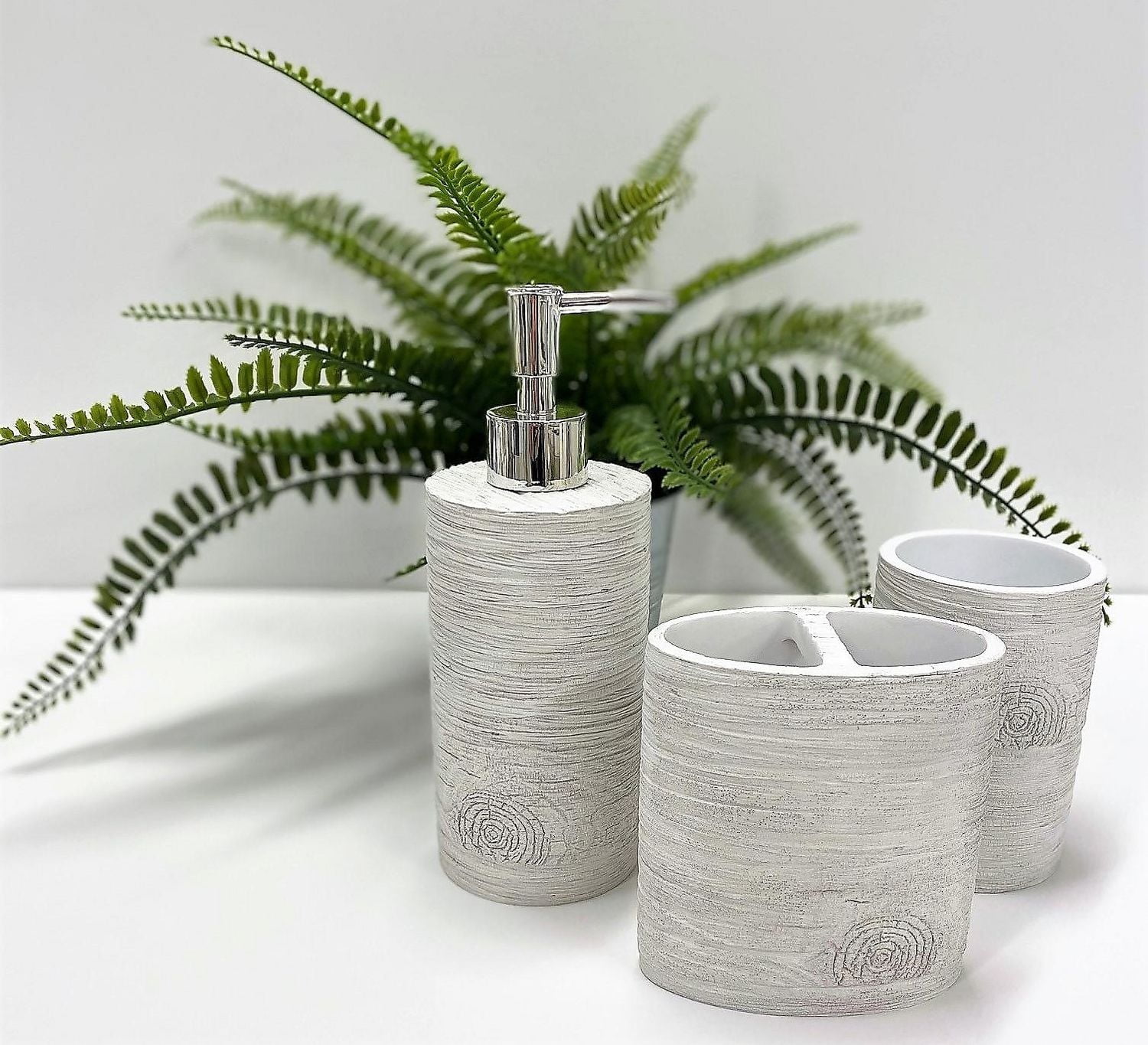 HOME TRENDS WHITE WOOD TUMBLER, HOME TRENDS WHITE WOOD RESIN TUMBLER